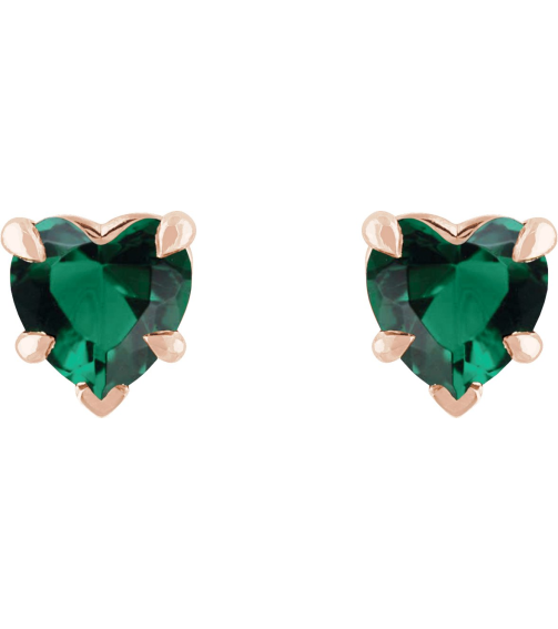 88090 Earring Set Lab-Grown Emerald Heart 5 X 5 Mm 14K Rose Pair Friction Backs Included Polished Lab-Grown Emerald 5-Claw Prong Earrings