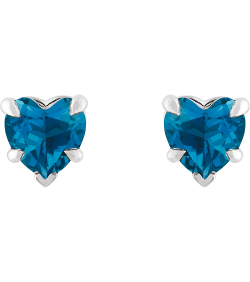 88090 Earring Set Natural London Blue Topaz Heart 5 X 5 Mm 14K White Pair Friction Backs Included Polished Natural London Blue Topaz 5-Claw Prong Earrings