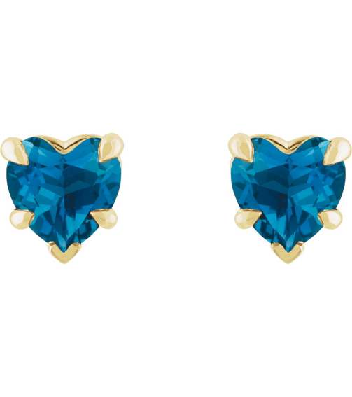 88090 Earring Set Natural London Blue Topaz Heart 5 X 5 Mm 14K Yellow Pair Friction Backs Included Polished Natural London Blue Topaz 5-Claw Prong Earrings