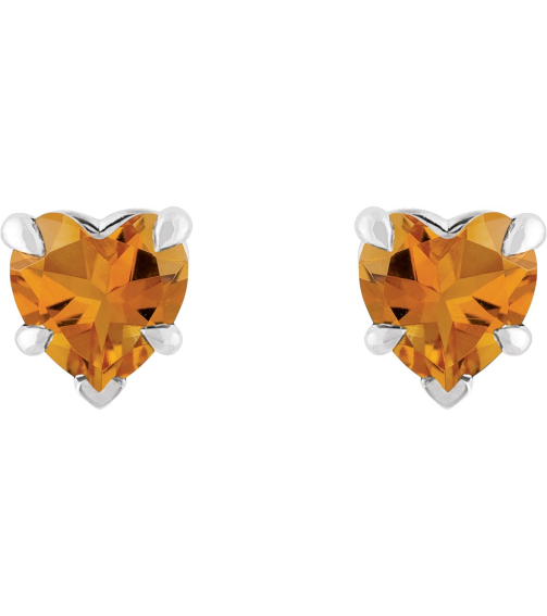 88090 Earring Set Natural Citrine Heart 5 X 5 Mm Sterling Silver Pair Friction Backs Included Polished Natural Citrine 5-Claw Prong Earrings