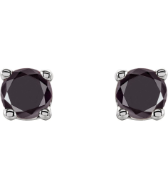 1874 14K White Set Round Natural Black Diamond Pair 2.5Mm 18 Ctw Opaque, Black Friction Friction Backs Included 4-Prong Polished 18 Ctw Natural Black Diamond Stud Earrings
