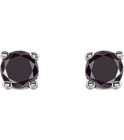 1874 14K White Set Round Natural Black Diamond Pair 2.5Mm 18 Ctw Opaque, Black Friction Friction Backs Included 4-Prong Polished 18 Ctw Natural Black Diamond Stud Earrings