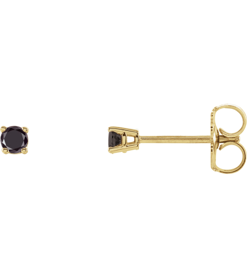 1874 14K Yellow Set Round Natural Black Diamond Pair 3Mm 15 Ctw Opaque, Black Friction Friction Backs Included 4-Prong Polished 15 Ctw Natural Black Diamond Stud Earrings