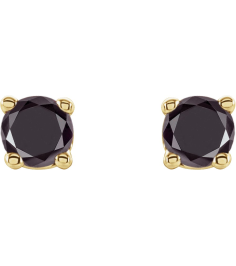 1874 14K Yellow Set Round Natural Black Diamond Pair 3Mm 15 Ctw Opaque, Black Friction Friction Backs Included 4-Prong Polished 15 Ctw Natural Black Diamond Stud Earrings