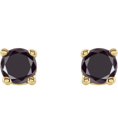 1874 14K Yellow Set Round Natural Black Diamond Pair 3Mm 15 Ctw Opaque, Black Friction Friction Backs Included 4-Prong Polished 15 Ctw Natural Black Diamond Stud Earrings