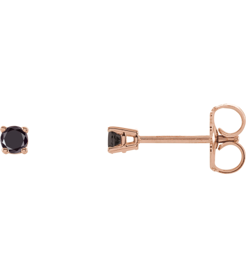 1874 14K Rose Set Round Natural Black Diamond Pair 3Mm 15 Ctw Opaque, Black Friction Friction Backs Included 4-Prong Polished 15 Ctw Natural Black Diamond Stud Earrings