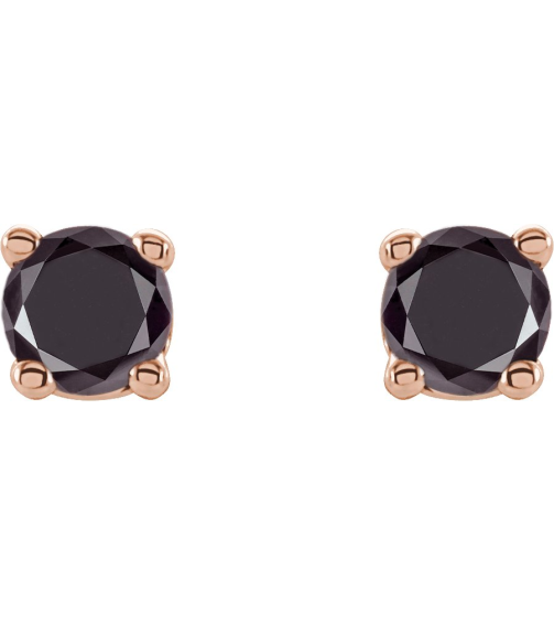 1874 14K Rose Set Round Natural Black Diamond Pair 3Mm 15 Ctw Opaque, Black Friction Friction Backs Included 4-Prong Polished 15 Ctw Natural Black Diamond Stud Earrings