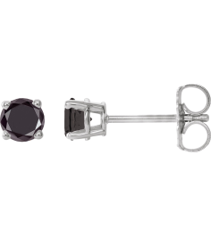 1874 14K White Set Round Natural Black Diamond Pair 3.5Mm 12 Ctw Opaque, Black Friction Friction Backs Included 4-Prong Polished 12 Ctw Natural Black Diamond Stud Earrings
