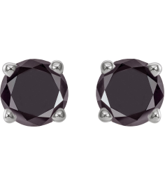 1874 14K White Set Round Natural Black Diamond Pair 3.5Mm 12 Ctw Opaque, Black Friction Friction Backs Included 4-Prong Polished 12 Ctw Natural Black Diamond Stud Earrings