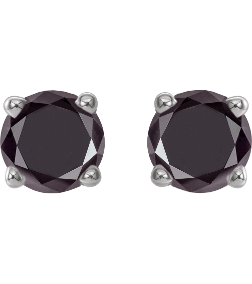 1874 14K White Set Round Natural Black Diamond Pair 3.5Mm 12 Ctw Opaque, Black Friction Friction Backs Included 4-Prong Polished 12 Ctw Natural Black Diamond Stud Earrings
