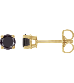 1874 14K Yellow Set Round Natural Black Diamond Pair 3.5Mm 12 Ctw Opaque, Black Friction Friction Backs Included 4-Prong Polished 12 Ctw Natural Black Diamond Stud Earrings