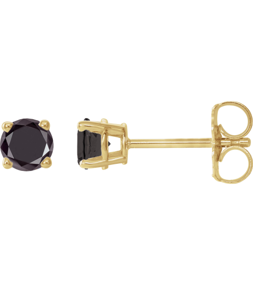1874 14K Yellow Set Round Natural Black Diamond Pair 3.5Mm 12 Ctw Opaque, Black Friction Friction Backs Included 4-Prong Polished 12 Ctw Natural Black Diamond Stud Earrings