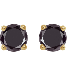 1874 14K Yellow Set Round Natural Black Diamond Pair 3.5Mm 12 Ctw Opaque, Black Friction Friction Backs Included 4-Prong Polished 12 Ctw Natural Black Diamond Stud Earrings