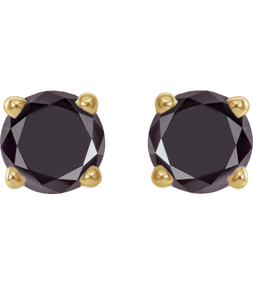 1874 14K Yellow Set Round Natural Black Diamond Pair 3.5Mm 12 Ctw Opaque, Black Friction Friction Backs Included 4-Prong Polished 12 Ctw Natural Black Diamond Stud Earrings