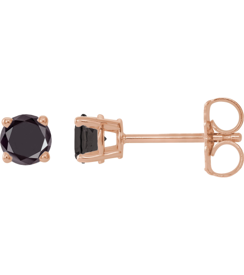 1874 14K Rose Set Round Natural Black Diamond Pair 3.5Mm 12 Ctw Opaque, Black Friction Friction Backs Included 4-Prong Polished 12 Ctw Natural Black Diamond Stud Earrings