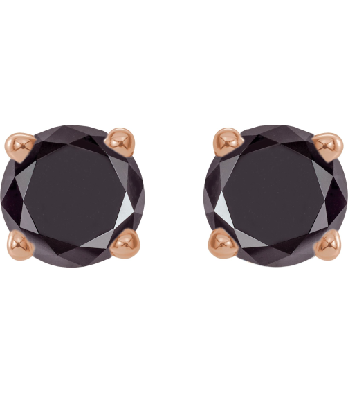 1874 14K Rose Set Round Natural Black Diamond Pair 3.5Mm 12 Ctw Opaque, Black Friction Friction Backs Included 4-Prong Polished 12 Ctw Natural Black Diamond Stud Earrings