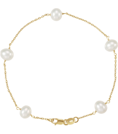 Brc1840 Bracelet Set 14K Yellow Pearl Cultured White Freshwater Pearl 5 Mm 7 In Polished Cultured White Pearl Station Bracelet