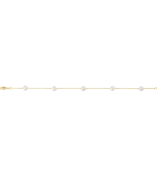 Brc1840 Bracelet Set 14K Yellow Pearl Cultured White Freshwater Pearl 5 Mm 7 In Polished Cultured White Pearl Station Bracelet