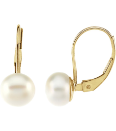 20252 Earring Set Cultured White Freshwater Pearl Pearl 7.0-7.5 Mm 14K Yellow Pair Lever Backs Polished Cultured White Freshwater Pearl Lever Back Earrings