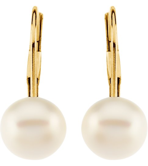 20252 Earring Set Cultured White Freshwater Pearl Pearl 7.0-7.5 Mm 14K Yellow Pair Lever Backs Polished Cultured White Freshwater Pearl Lever Back Earrings