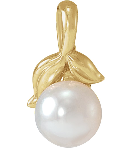 88212 Pendant Set 14K Yellow Pearl Cultured White Akoya Pearl 5 Mm Polished Cultured White Akoya Pearl Floral Pendant