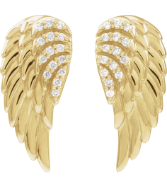 88229 Earring Set Natural Diamond Round 14K Yellow Natural Diamond Pair Friction Backs Included Polished .07 Ctw Natural Diamond Angel Wing Earrings