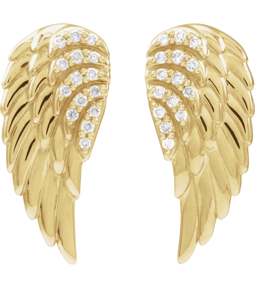 88229 Earring Set Natural Diamond Round 14K Yellow Natural Diamond Pair Friction Backs Included Polished .07 Ctw Natural Diamond Angel Wing Earrings