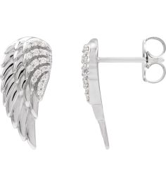 88229 Earring Set Natural Diamond Round Sterling Silver Natural Diamond Pair Friction Backs Included Polished .07 Ctw Natural Diamond Angel Wing Earrings