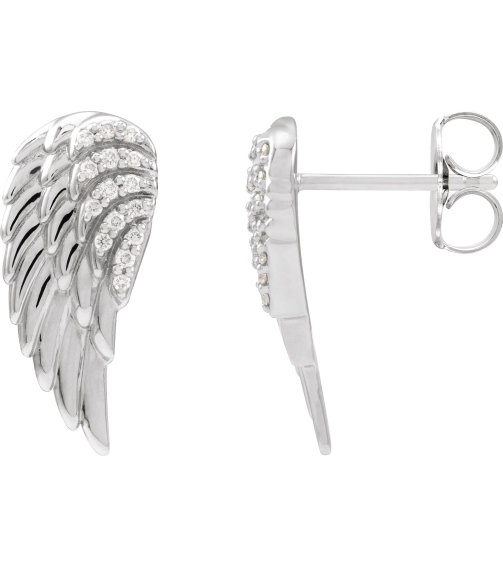 88229 Earring Set Natural Diamond Round Sterling Silver Natural Diamond Pair Friction Backs Included Polished .07 Ctw Natural Diamond Angel Wing Earrings