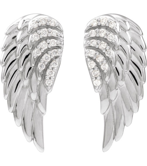 88229 Earring Set Natural Diamond Round Sterling Silver Natural Diamond Pair Friction Backs Included Polished .07 Ctw Natural Diamond Angel Wing Earrings
