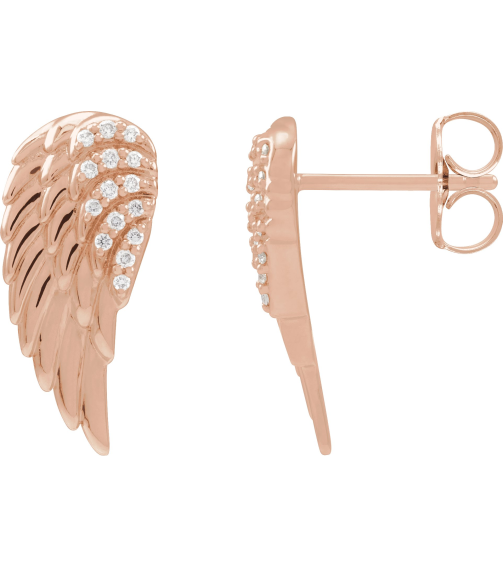 88229 Earring Set Natural Diamond Round 14K Rose Natural Diamond Pair Friction Backs Included Polished .07 Ctw Natural Diamond Angel Wing Earrings
