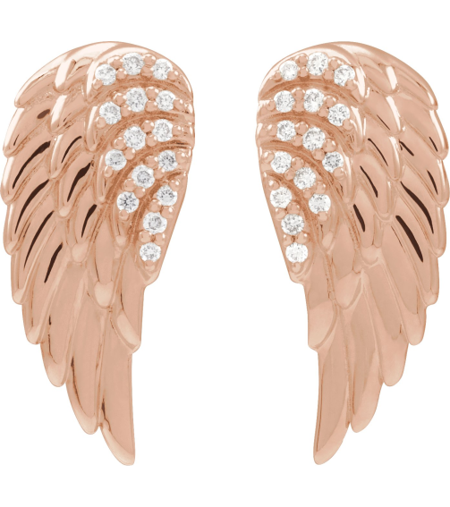 88229 Earring Set Natural Diamond Round 14K Rose Natural Diamond Pair Friction Backs Included Polished .07 Ctw Natural Diamond Angel Wing Earrings