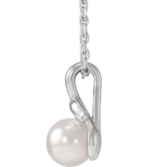 88212 Necklace Set 14K White Pearl Cultured White Akoya Pearl 5 Mm 16-18 In Polished Cultured White Akoya Pearl Floral Necklace