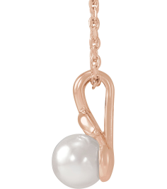 88212 Necklace Set 14K Rose Pearl Cultured White Akoya Pearl 4 Mm 16-18 In Polished Cultured White Akoya Pearl Floral Necklace