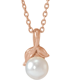 88212 Necklace Set 14K Rose Pearl Cultured White Akoya Pearl 6 Mm 16-18 In Polished Cultured White Akoya Pearl Floral Necklace