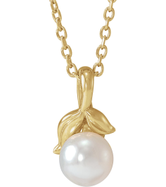 88212 Necklace Set 14K Yellow Pearl Cultured White Akoya Pearl 6 Mm 16-18 In Polished Cultured White Akoya Pearl Floral Necklace