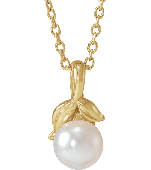 88212 Necklace Set 14K Yellow Pearl Cultured White Akoya Pearl 6 Mm 16-18 In Polished Cultured White Akoya Pearl Floral Necklace