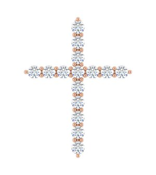 R42359 Pendant Set 14K Rose Round Natural Diamond 21.29 X 16.31 Mm 2Mm 12 Ctw I1, G-H Polished 12 Ctw Natural Diamond Cross Pendant