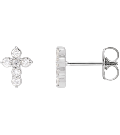 R50025 Earring Set Natural Diamond Round 1.5 Mm Platinum Pair Friction Backs Included Polished 16 Ctw Natural Diamond Cross Earrings