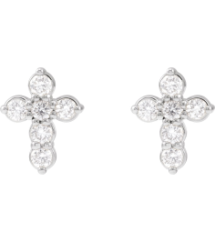 R50025 Earring Set Natural Diamond Round 1.5 Mm Platinum Pair Friction Backs Included Polished 16 Ctw Natural Diamond Cross Earrings