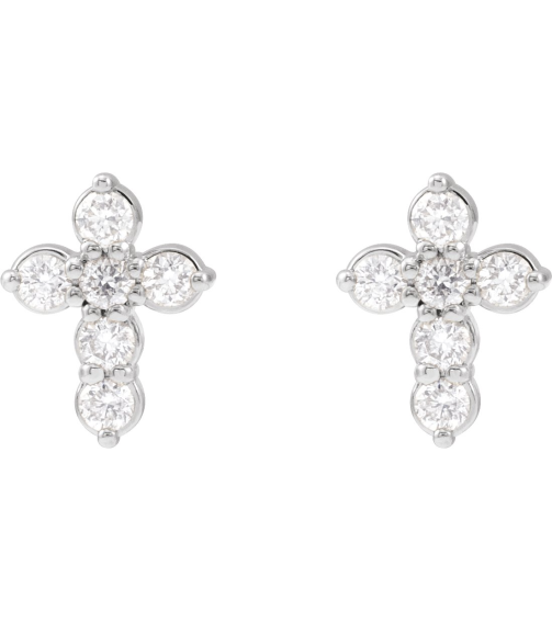 R50025 Earring Set Natural Diamond Round 1.5 Mm Platinum Pair Friction Backs Included Polished 16 Ctw Natural Diamond Cross Earrings
