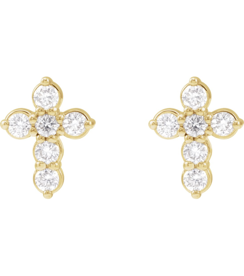 R50025 Earring Set Natural Diamond Round 1.5 Mm 14K Yellow Pair Friction Backs Included Polished 16 Ctw Natural Diamond Cross Earrings