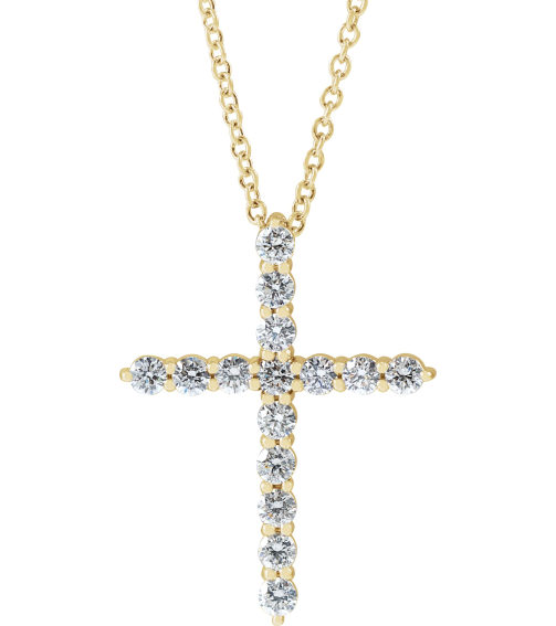 R42359 Necklace Set 14K Yellow Round Natural Diamond 21.29 X 16.31 Mm 2Mm 12 Ctw I1, G-H 16-18 In Polished 12 Ctw Natural Diamond Cross Necklace