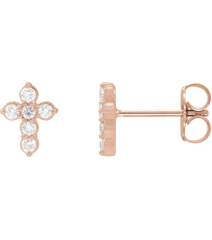 R50025 Earring Set Natural Diamond Round 1.5 Mm 14K Rose Pair Friction Backs Included Polished 16 Ctw Natural Diamond Cross Earrings