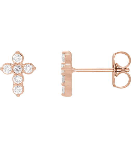 R50025 Earring Set Natural Diamond Round 1.5 Mm 14K Rose Pair Friction Backs Included Polished 16 Ctw Natural Diamond Cross Earrings