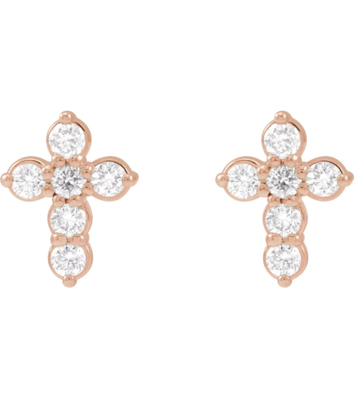 R50025 Earring Set Natural Diamond Round 1.5 Mm 14K Rose Pair Friction Backs Included Polished 16 Ctw Natural Diamond Cross Earrings