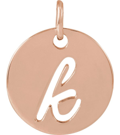 88227 Pendant 14K Rose Initial K 9.97 X 9.97 Mm Polished Script Initial Pendant