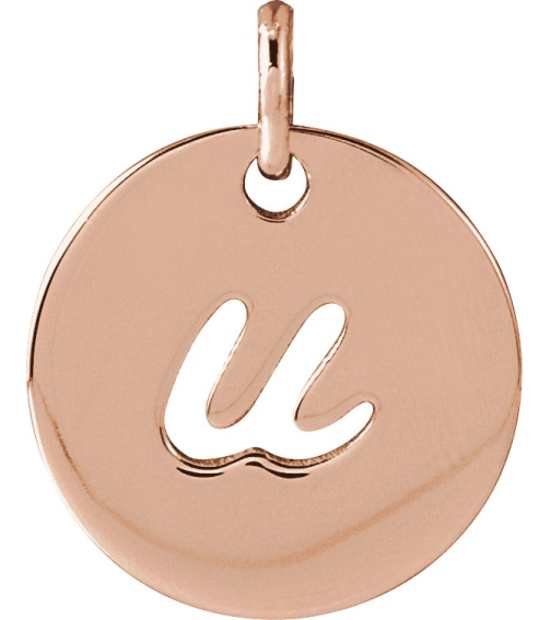 88227 Pendant 14K Rose Initial U 9.95 X 9.96 Mm Polished Script Initial Pendant