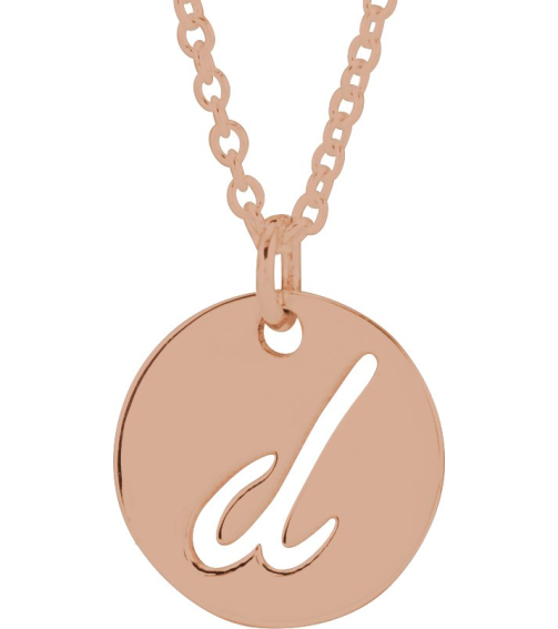 88227 Necklace 14K Rose Initial D 9.97 X 9.97 Mm 16-18 In Polished Script Initial Necklace