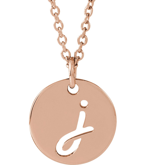 88227 Necklace 14K Rose Initial J 12.52 X 10 Mm 16-18 In Polished Script Initial Necklace